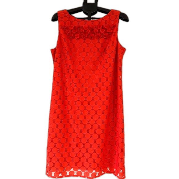 Peck & Peck Sleeveless Red Dress With Polka Dot and Beaded Rose Detail Size 16 - Picture 2 of 10
